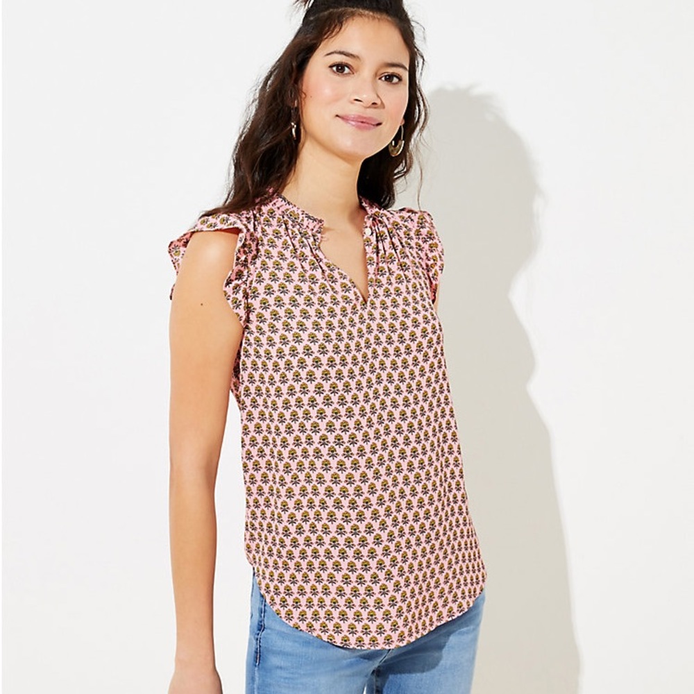 Loft Garden Ruffle Split Neck Top